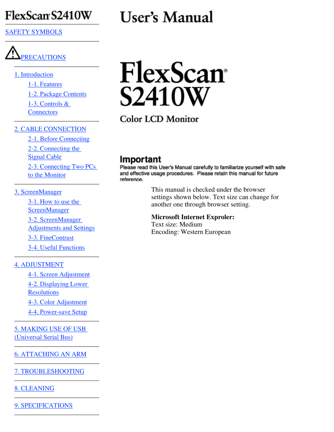 Eizo S2410W specifications Microsoft Internet Exproler 