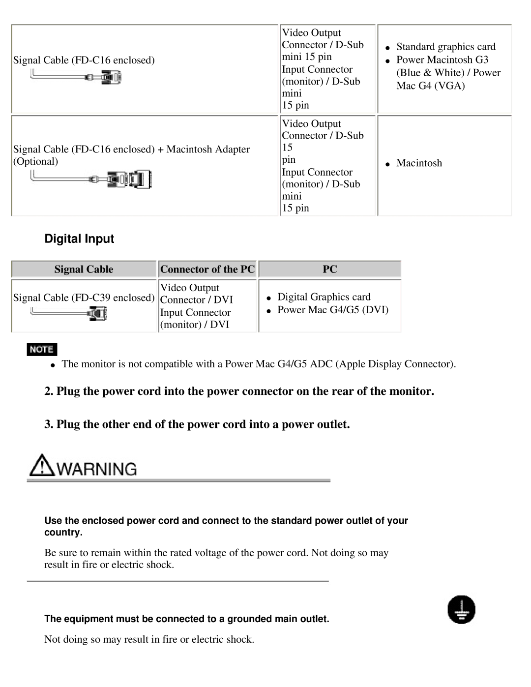 Eizo S2410W specifications Signal Cable 