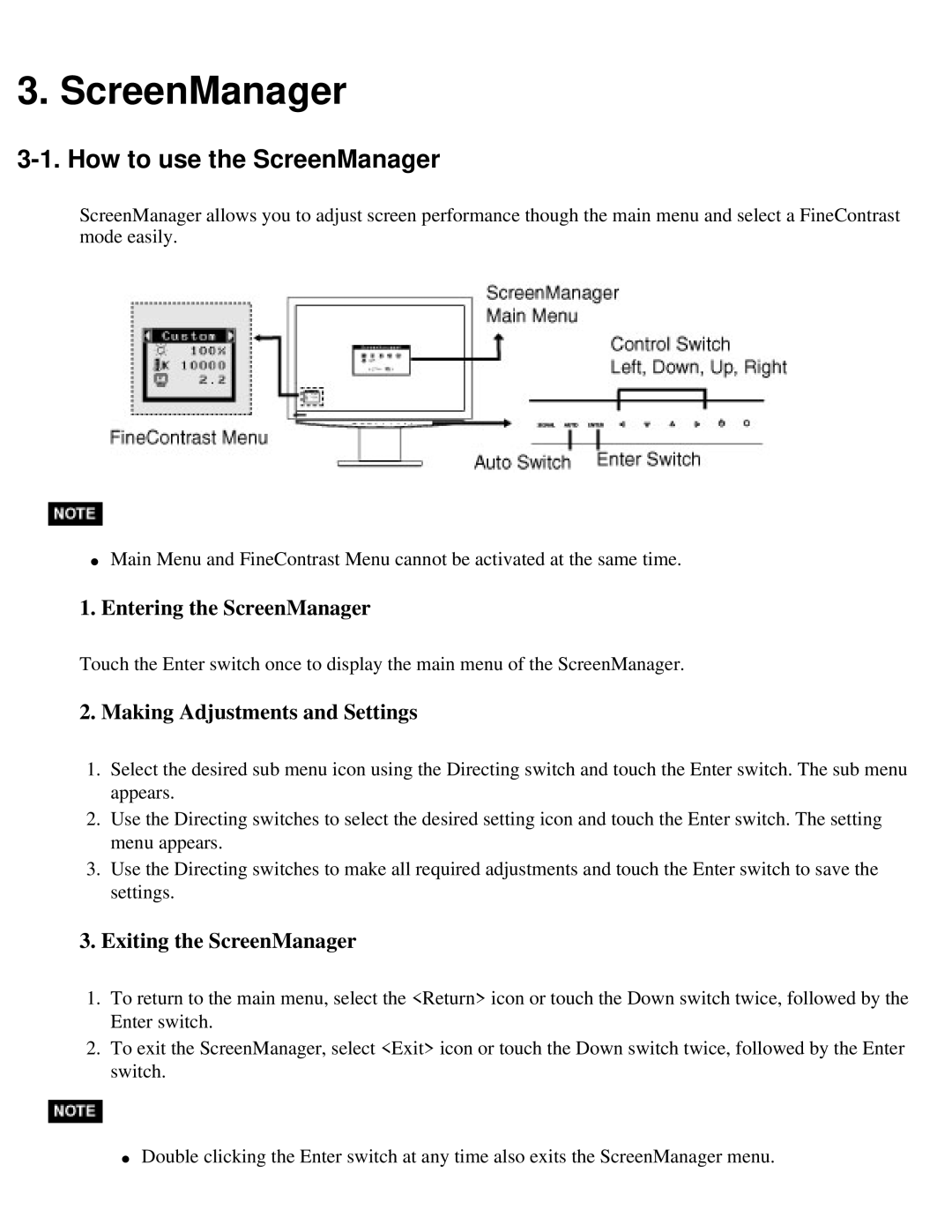 Eizo S2410W specifications How to use the ScreenManager 