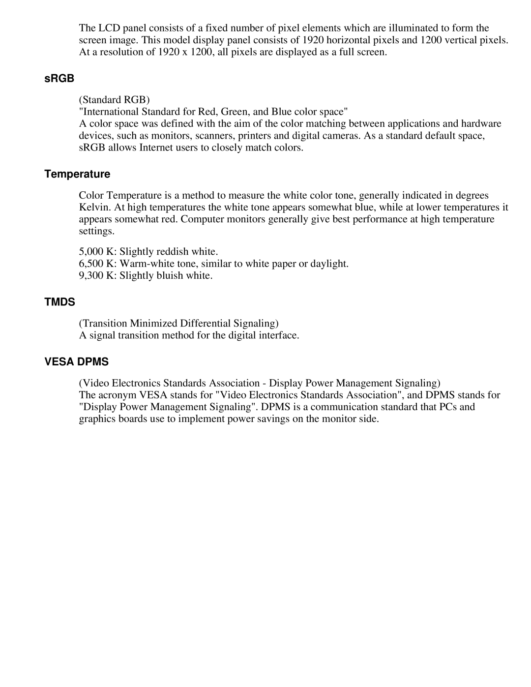 Eizo S2410W specifications Srgb, Temperature 