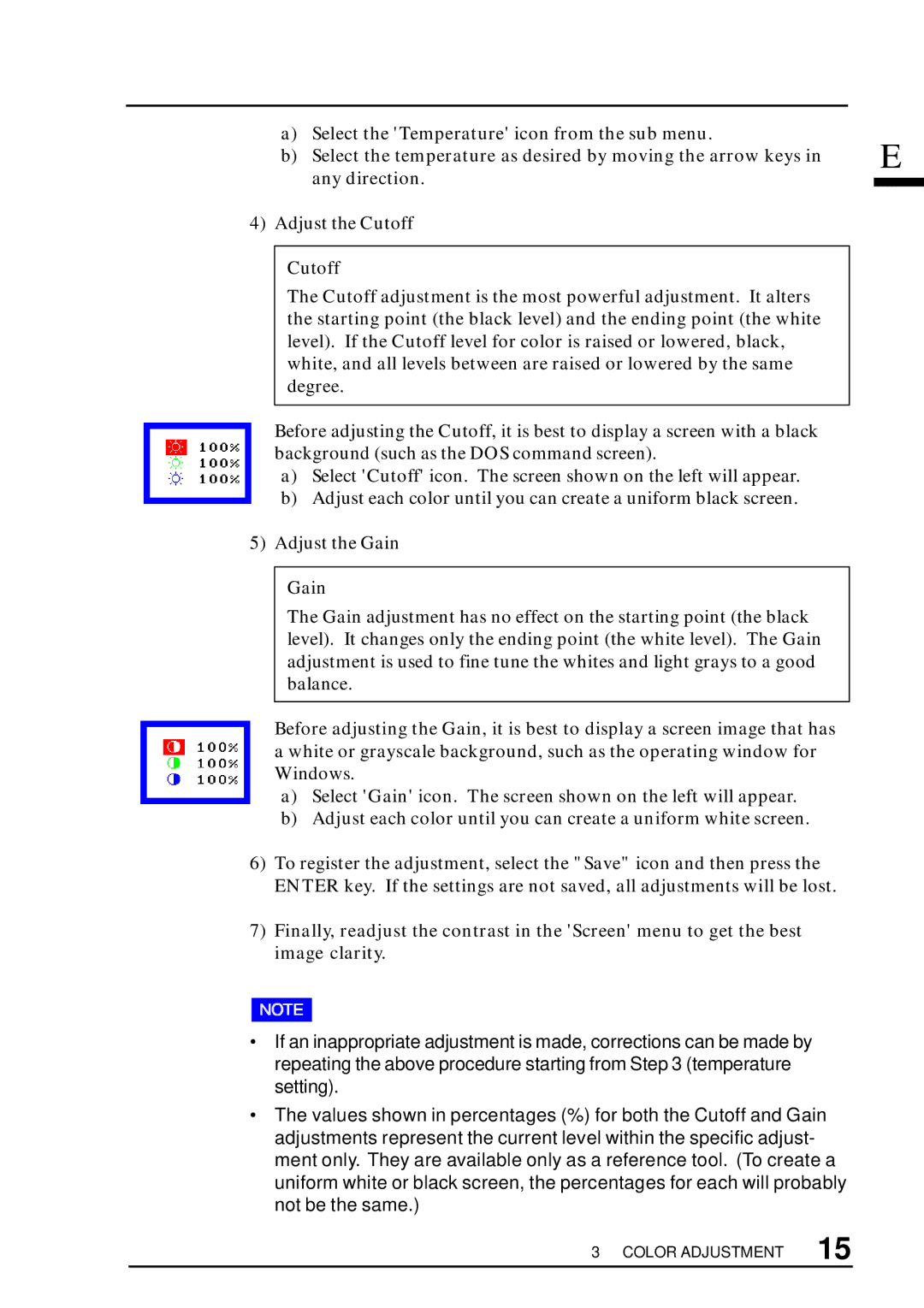 Eizo T57S manual Cutoff, Gain 