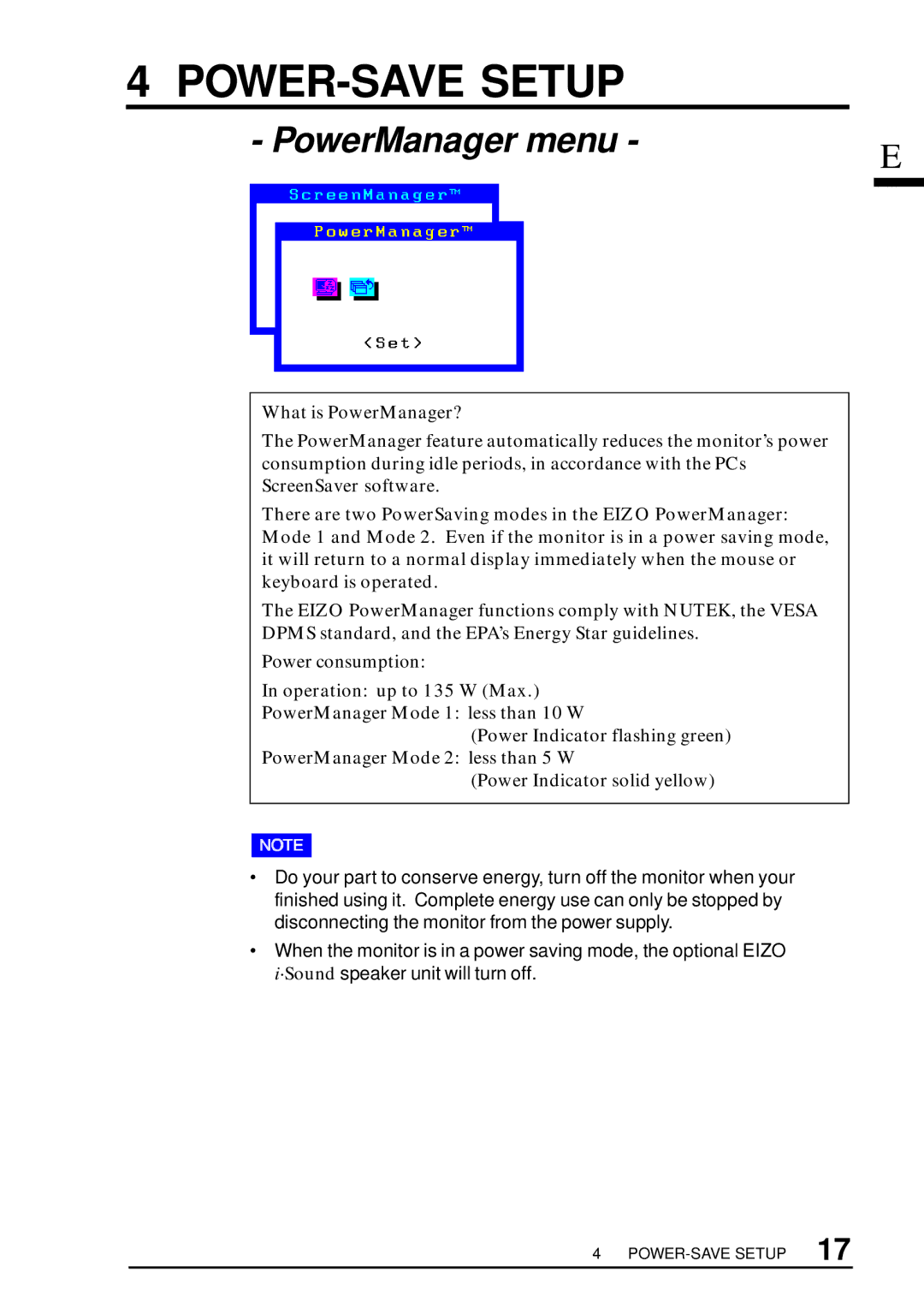 Eizo T57S manual POWER-SAVE Setup, What is PowerManager? 