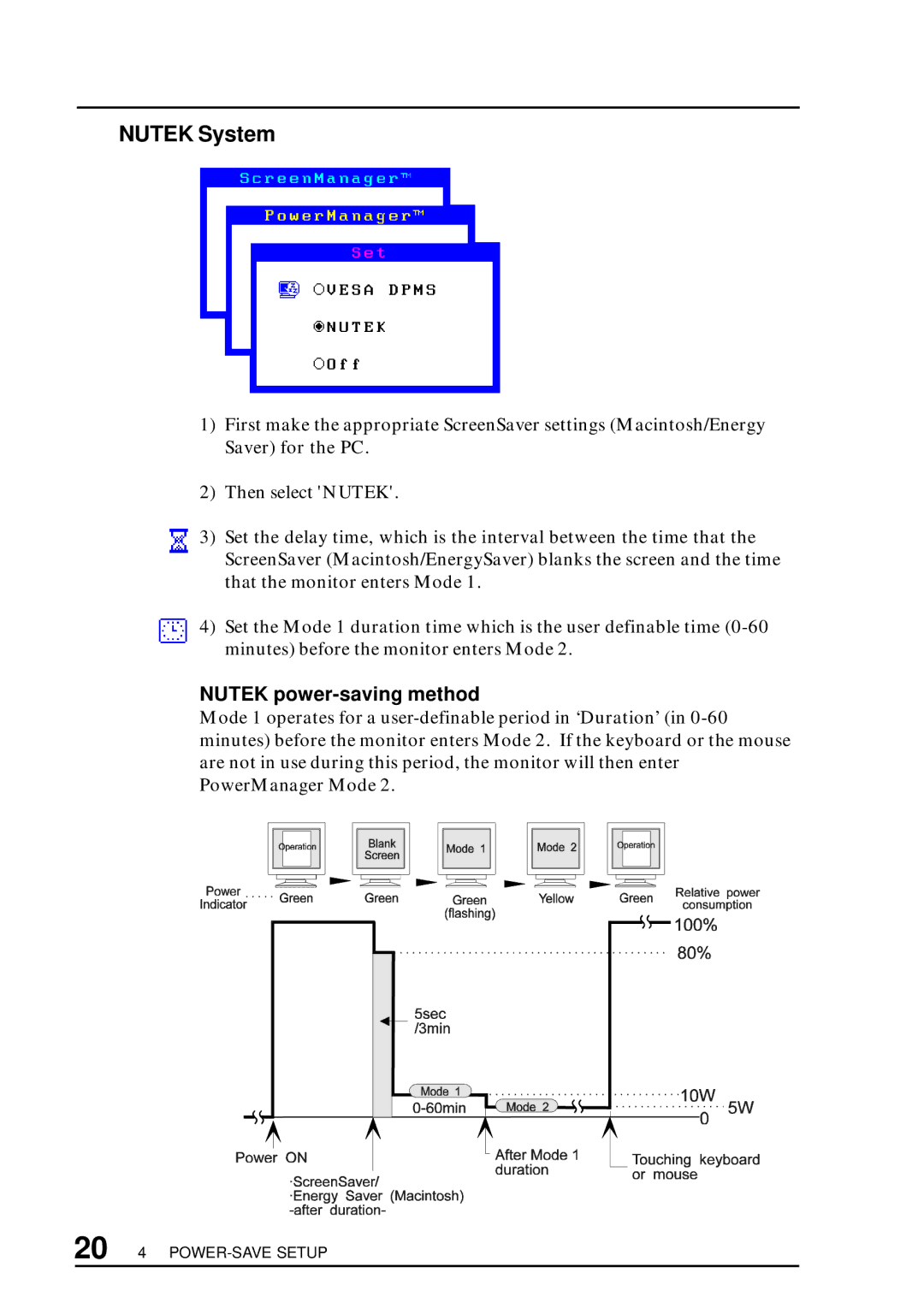 Eizo T57S manual Nutek System, Nutek power-saving method 