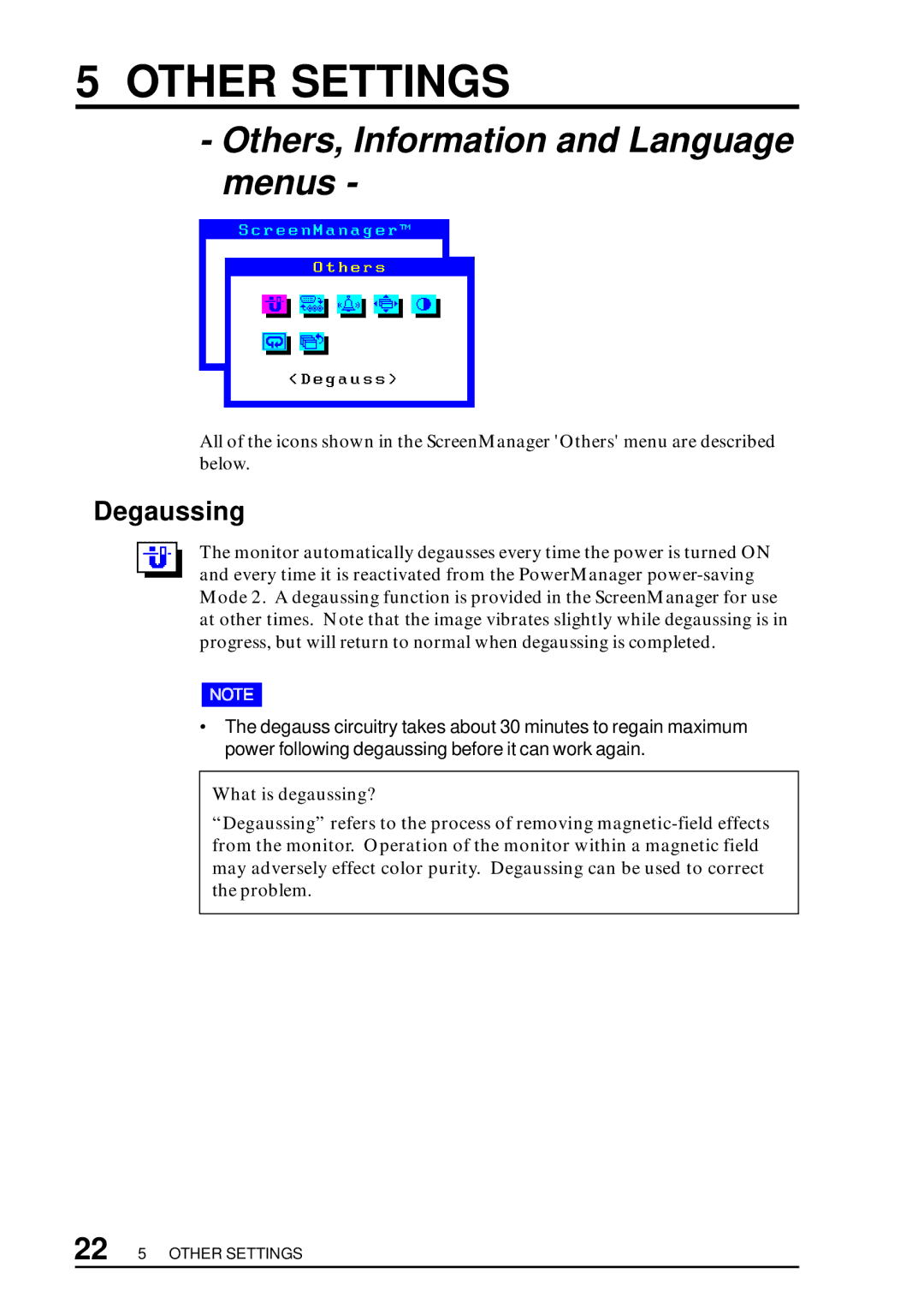 Eizo T57S manual Other Settings, Degaussing, What is degaussing? 