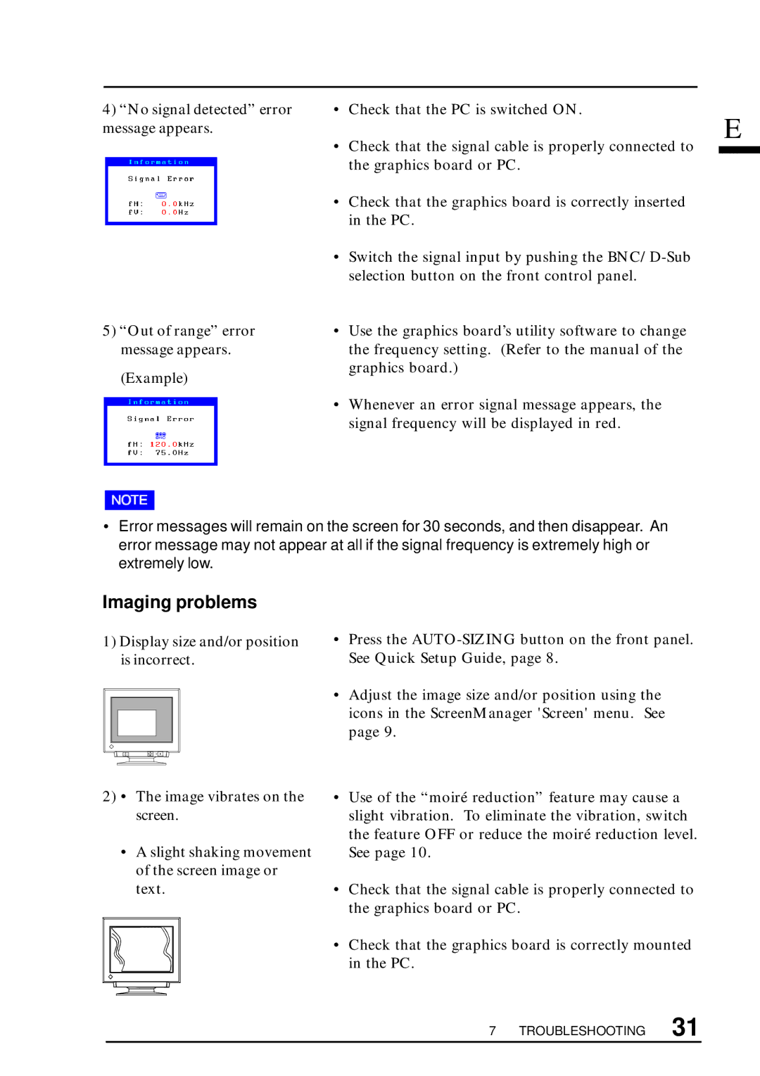 Eizo T57S manual Imaging problems 