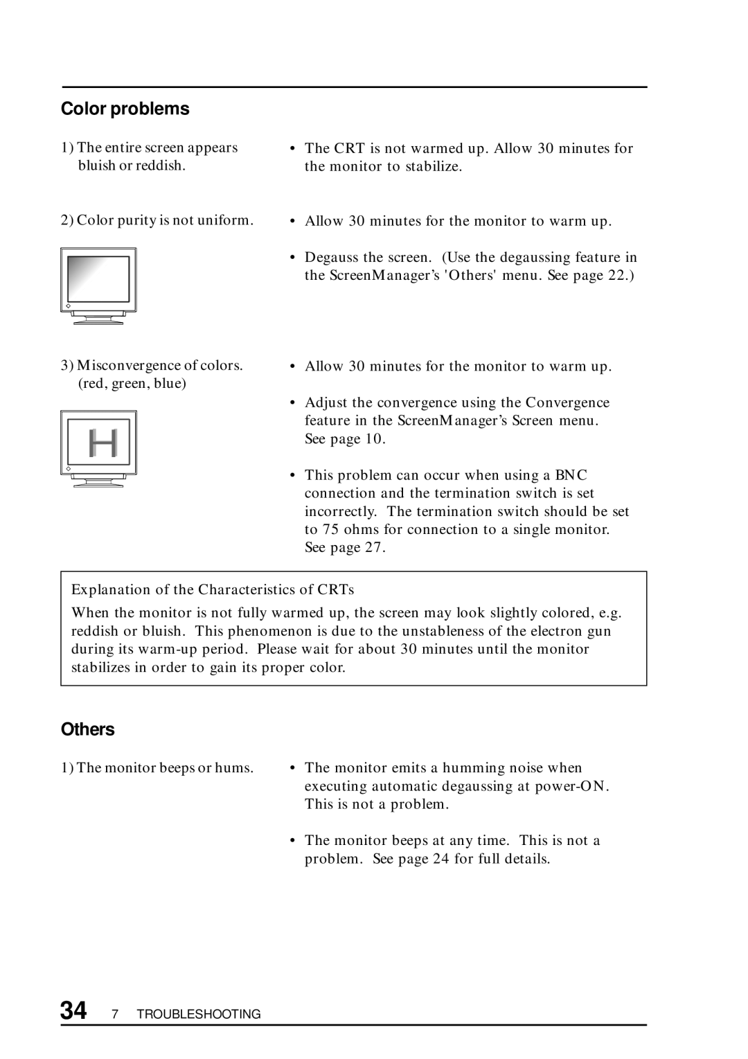 Eizo T57S manual Color problems, Others, Explanation of the Characteristics of CRTs 