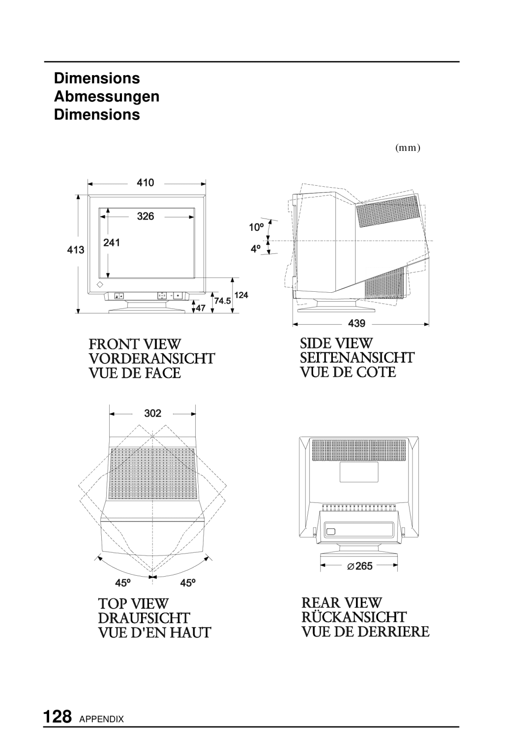 Eizo T57S manual Dimensions Abmessungen 