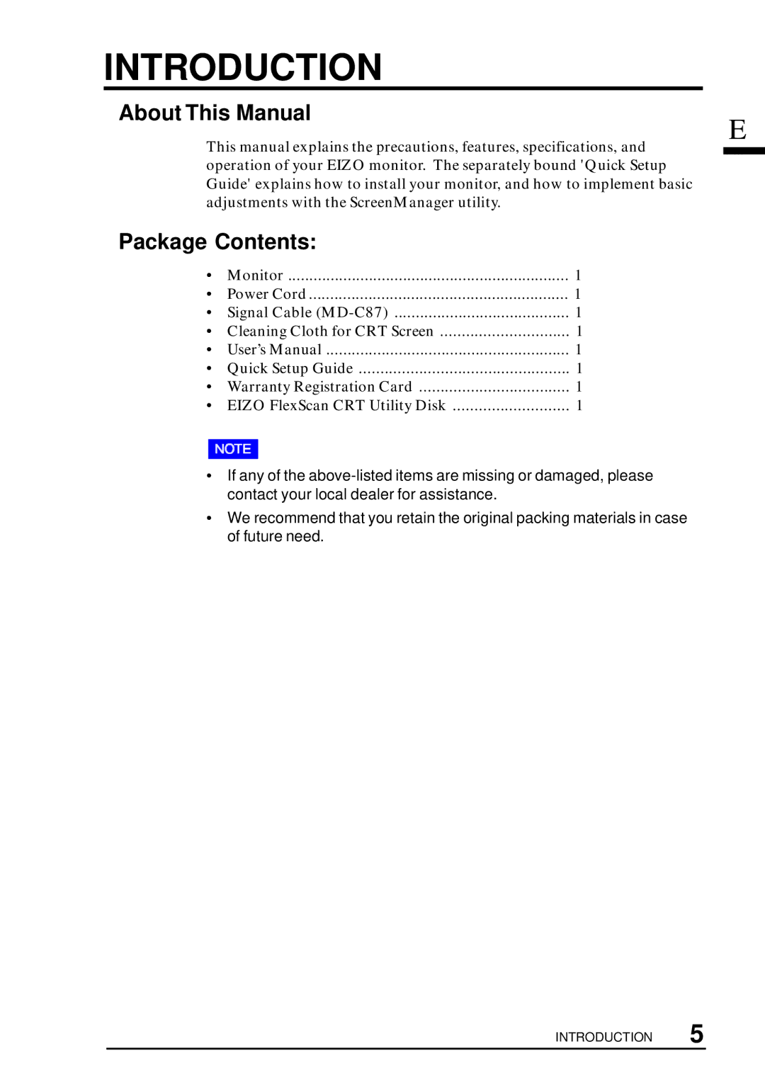 Eizo T57S manual Introduction, About This Manual, Package Contents 