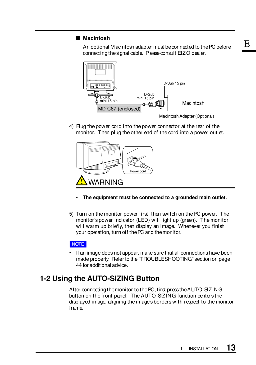 Eizo T960 user manual Using the AUTO-SIZING Button, Macintosh 