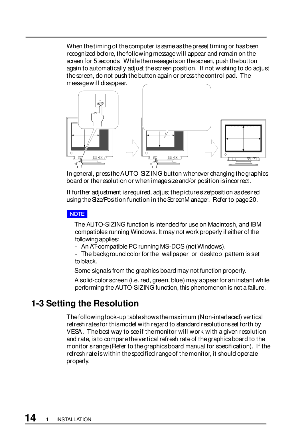 Eizo T960 user manual Setting the Resolution 