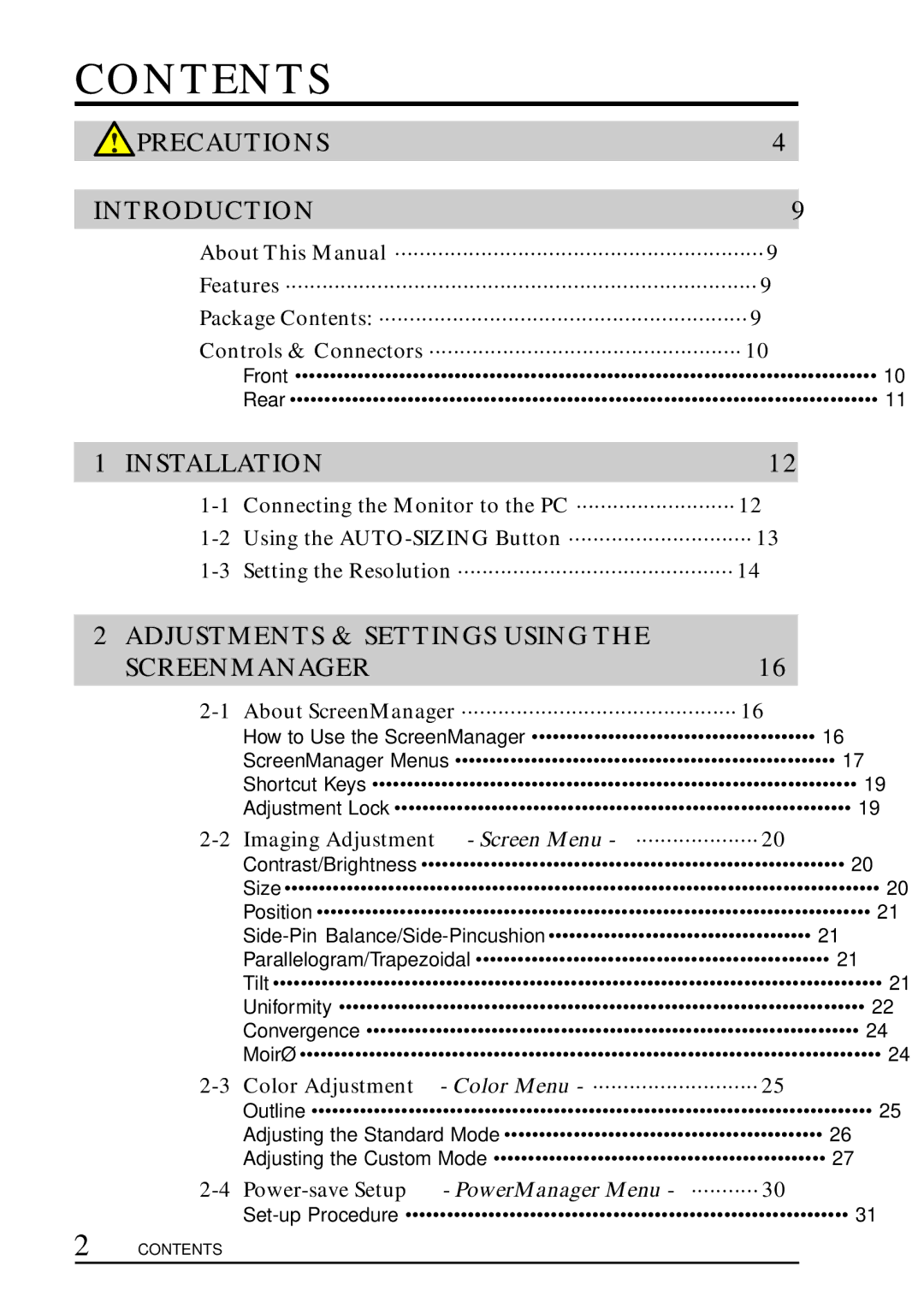 Eizo T960 user manual Contents 