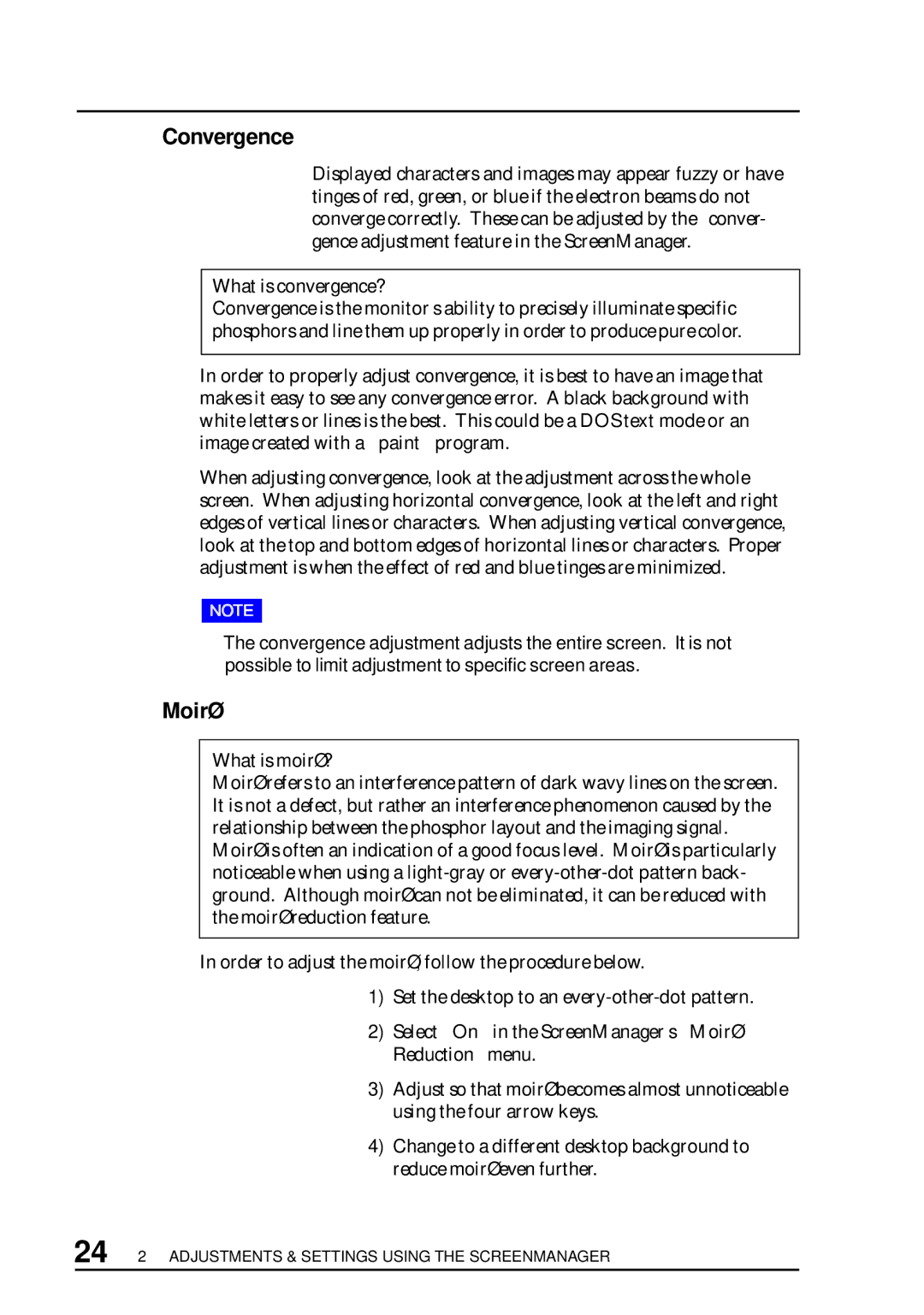 Eizo T960 user manual Convergence, Moiré, What is convergence?, What is moiré? 