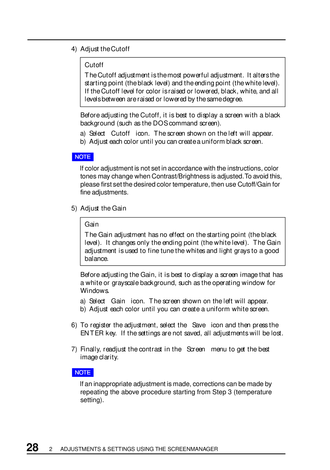 Eizo T960 user manual Cutoff, Gain 