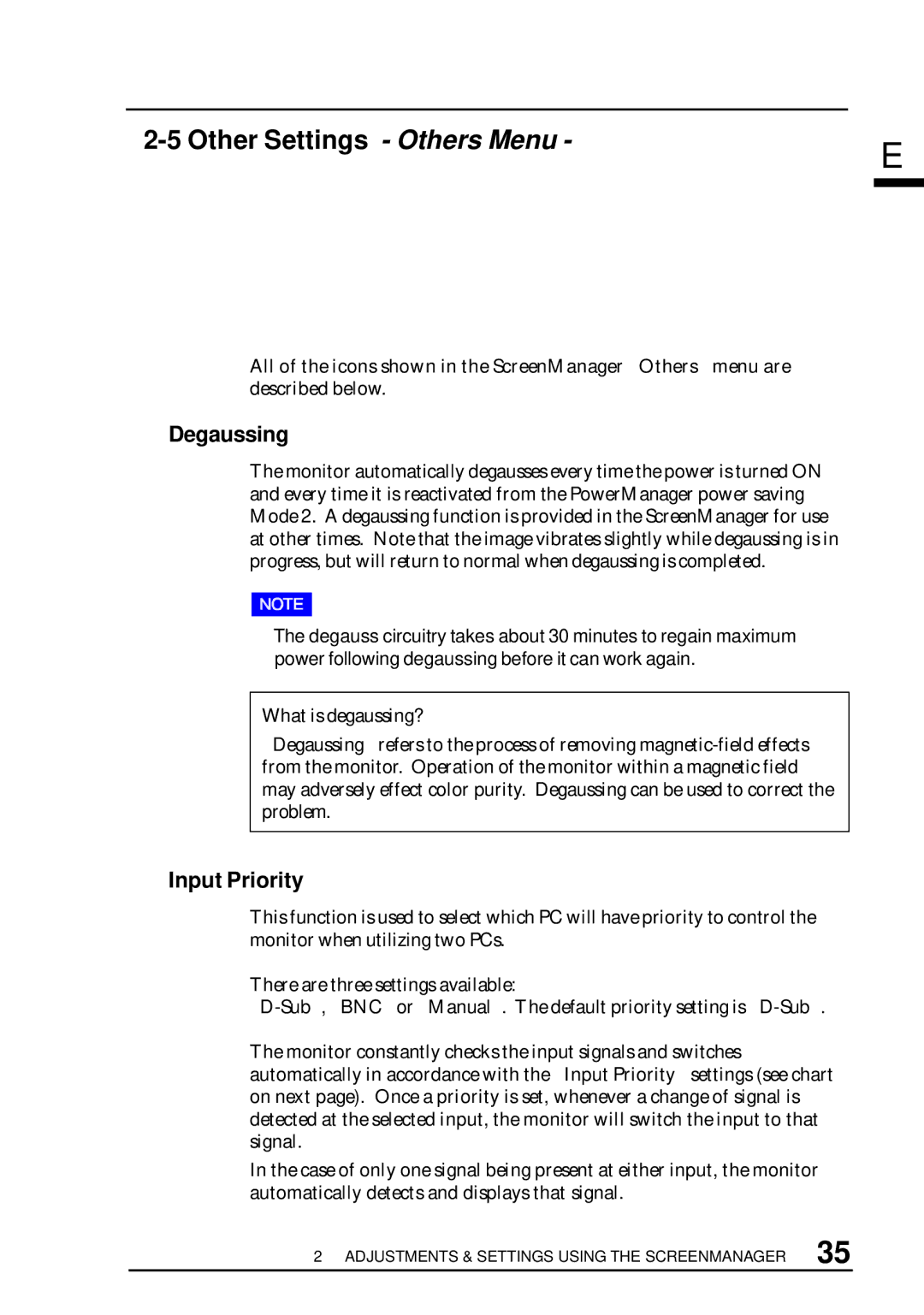 Eizo T960 user manual Other Settings Others Menu, Degaussing, Input Priority, What is degaussing? 