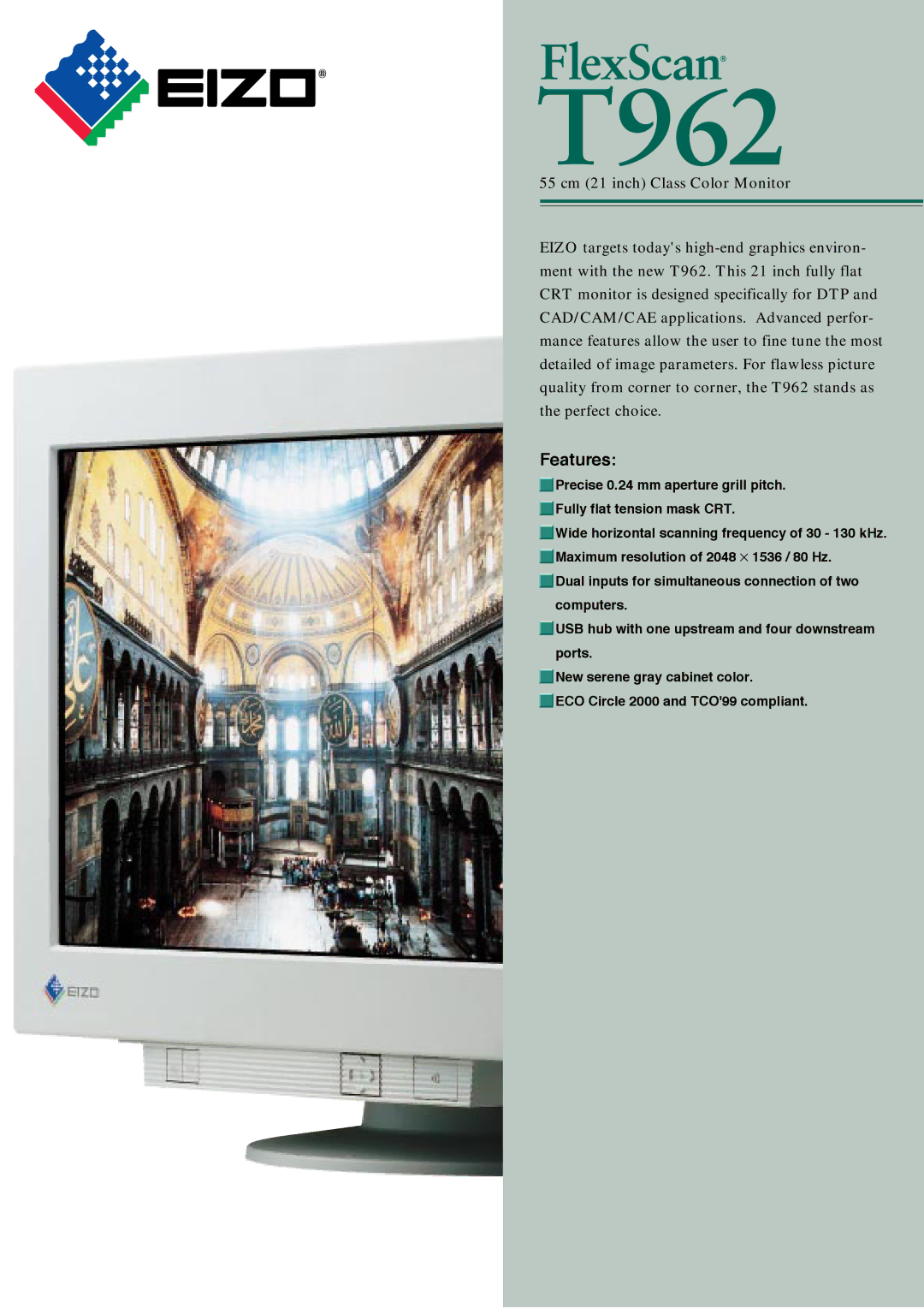 Eizo T962 manual Features 