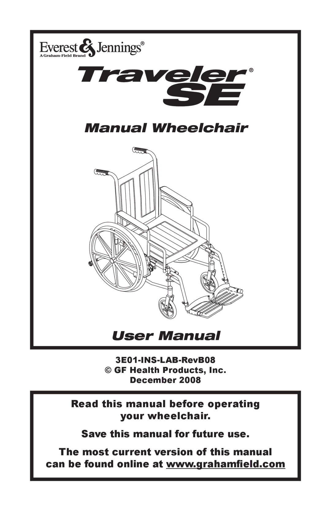 E&J 3E01-INS-LAB-REVB08 manual Manual Wheelchair 