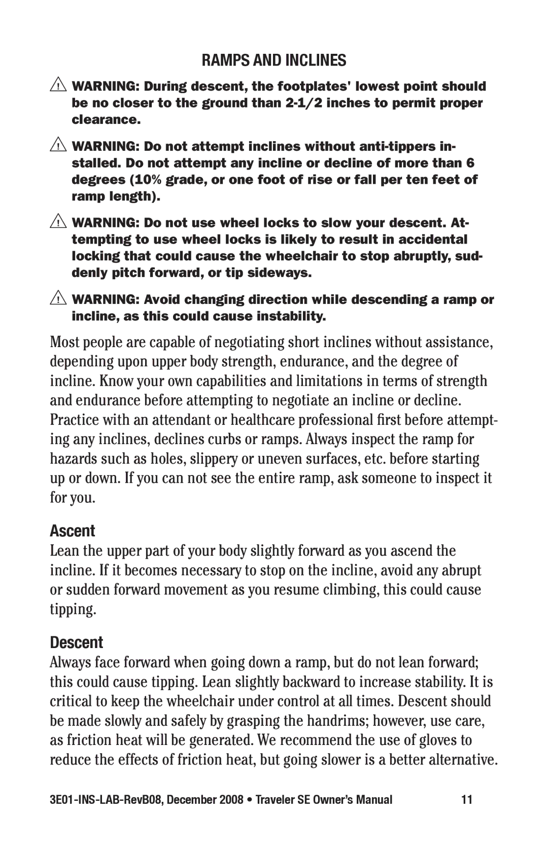 E&J 3E01-INS-LAB-REVB08 manual Ramps And Inclines, Ascent, Descent 