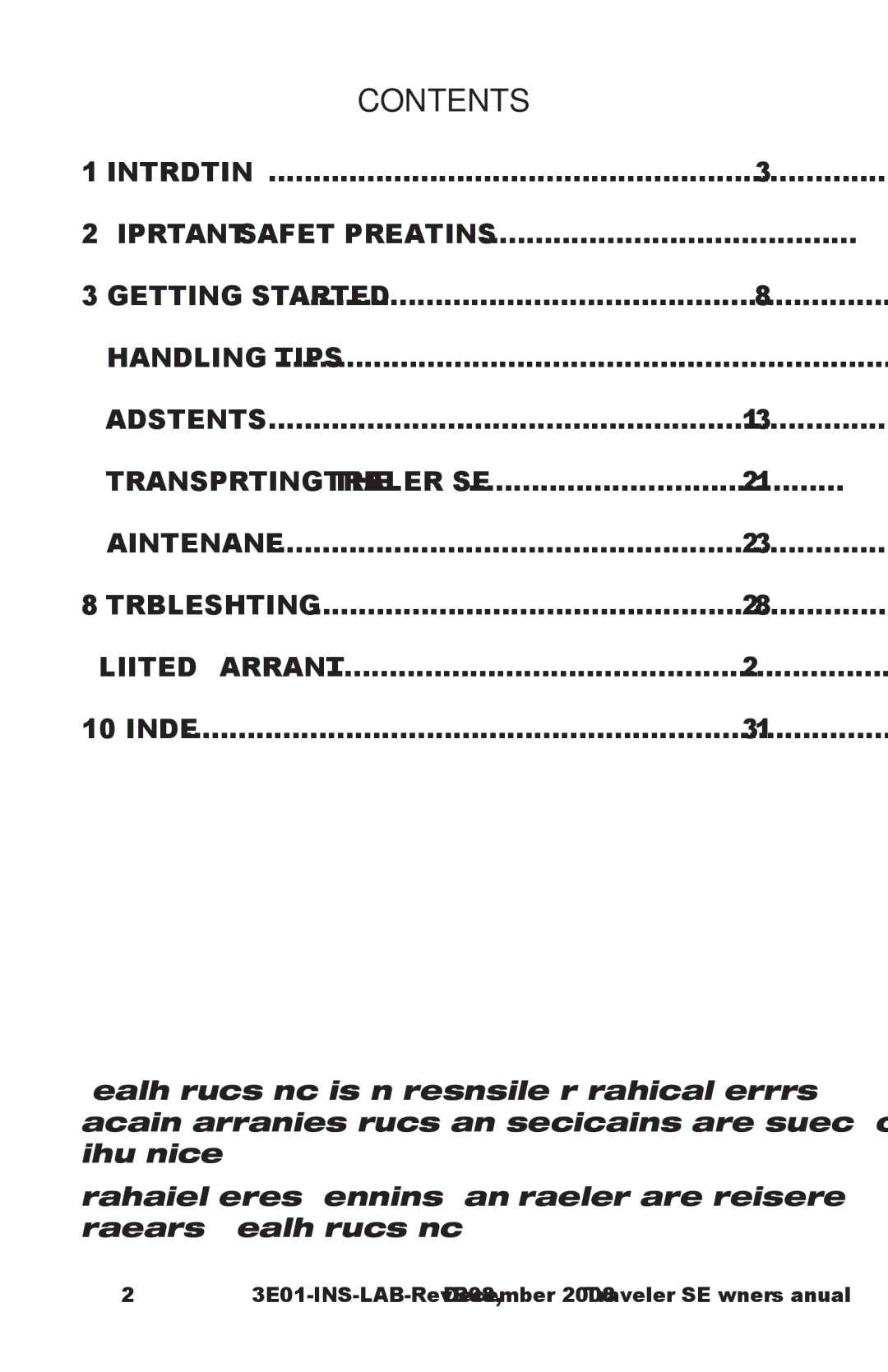 E&J 3E01-INS-LAB-REVB08 manual Contents 