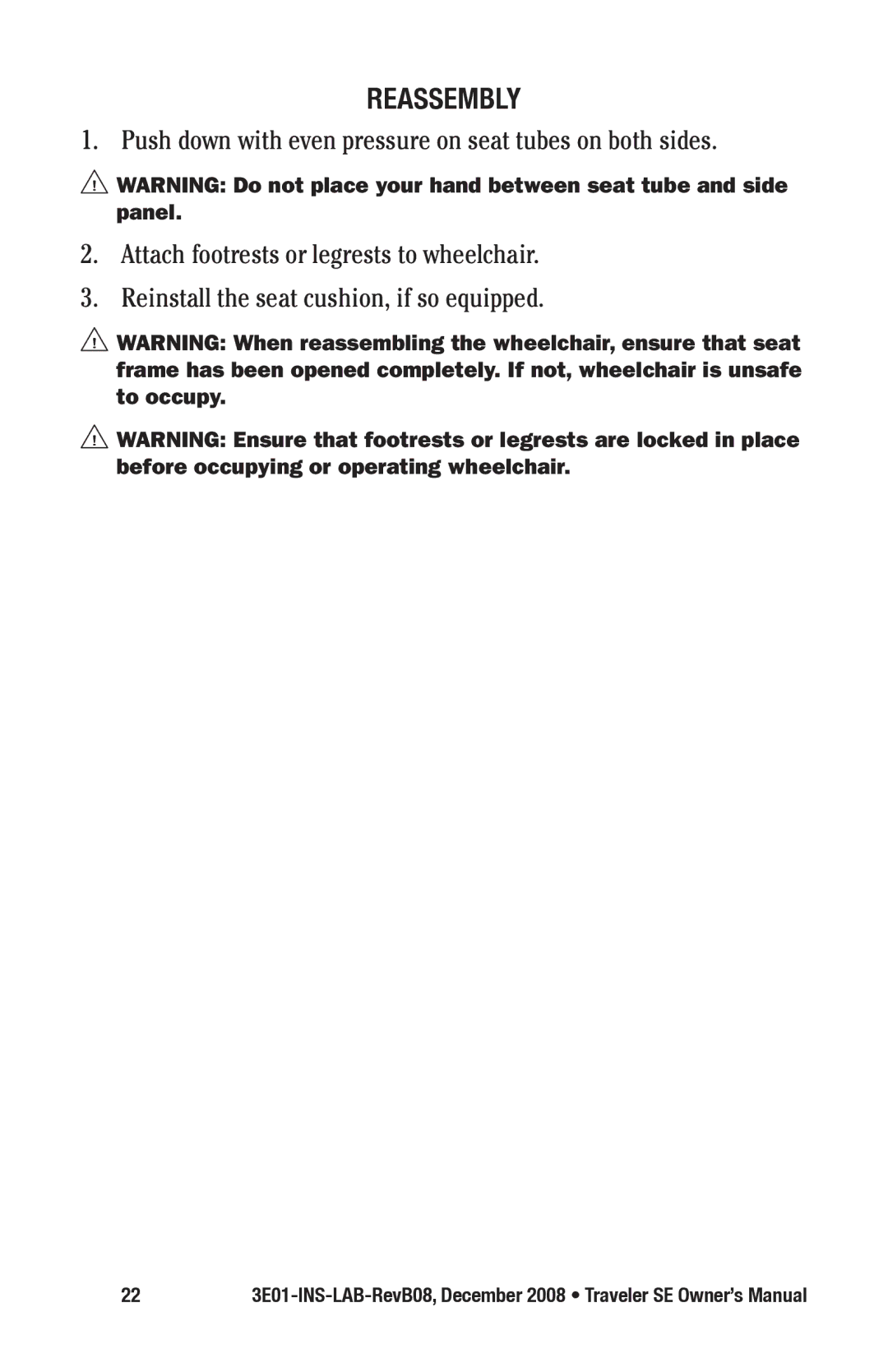 E&J 3E01-INS-LAB-REVB08 manual Reassembly 