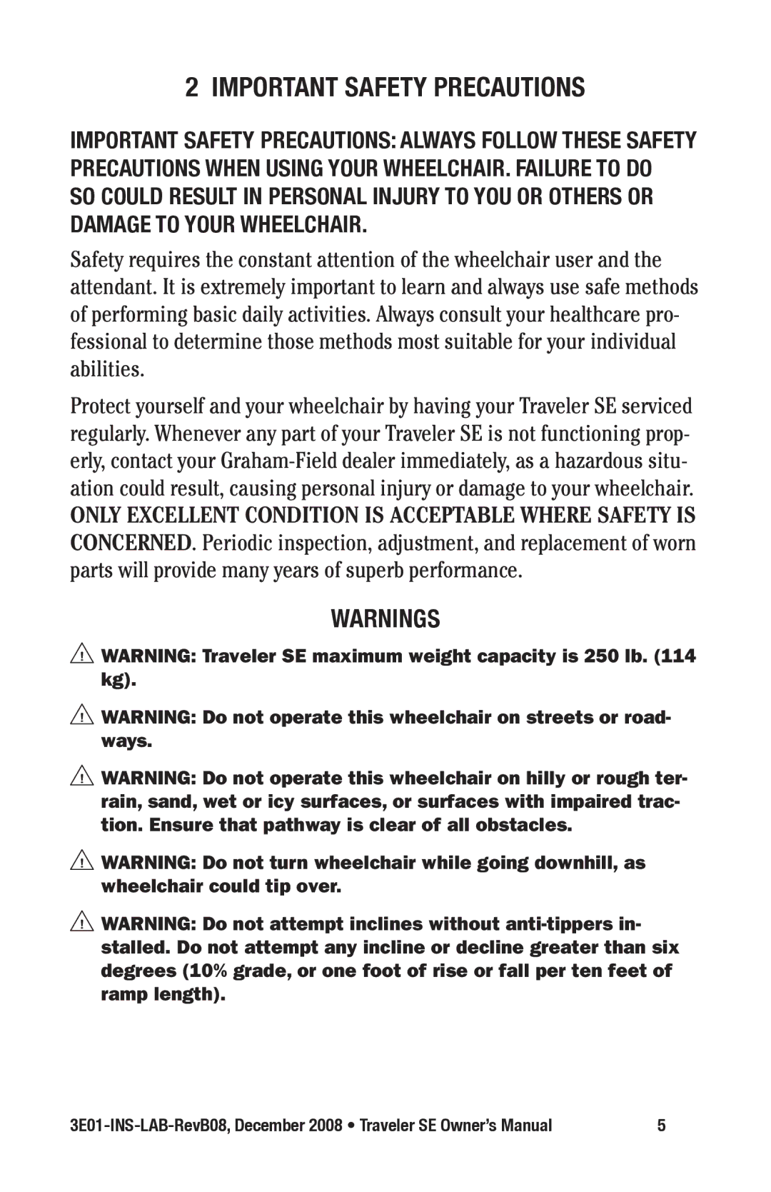 E&J 3E01-INS-LAB-REVB08 manual Important safety precautions 