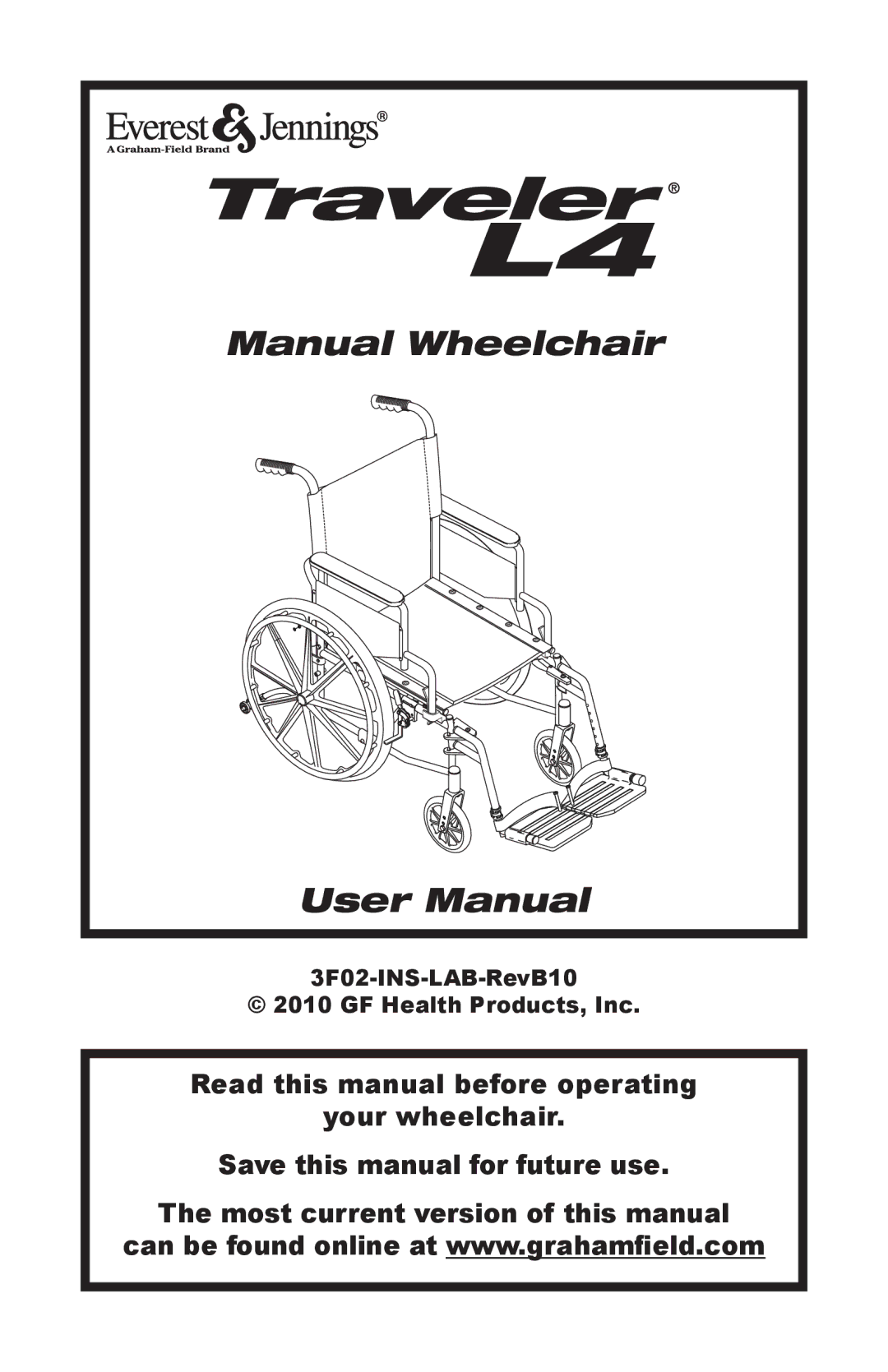 E&J 3F02-INS-LAB-REVB10 manual Manual Wheelchair 