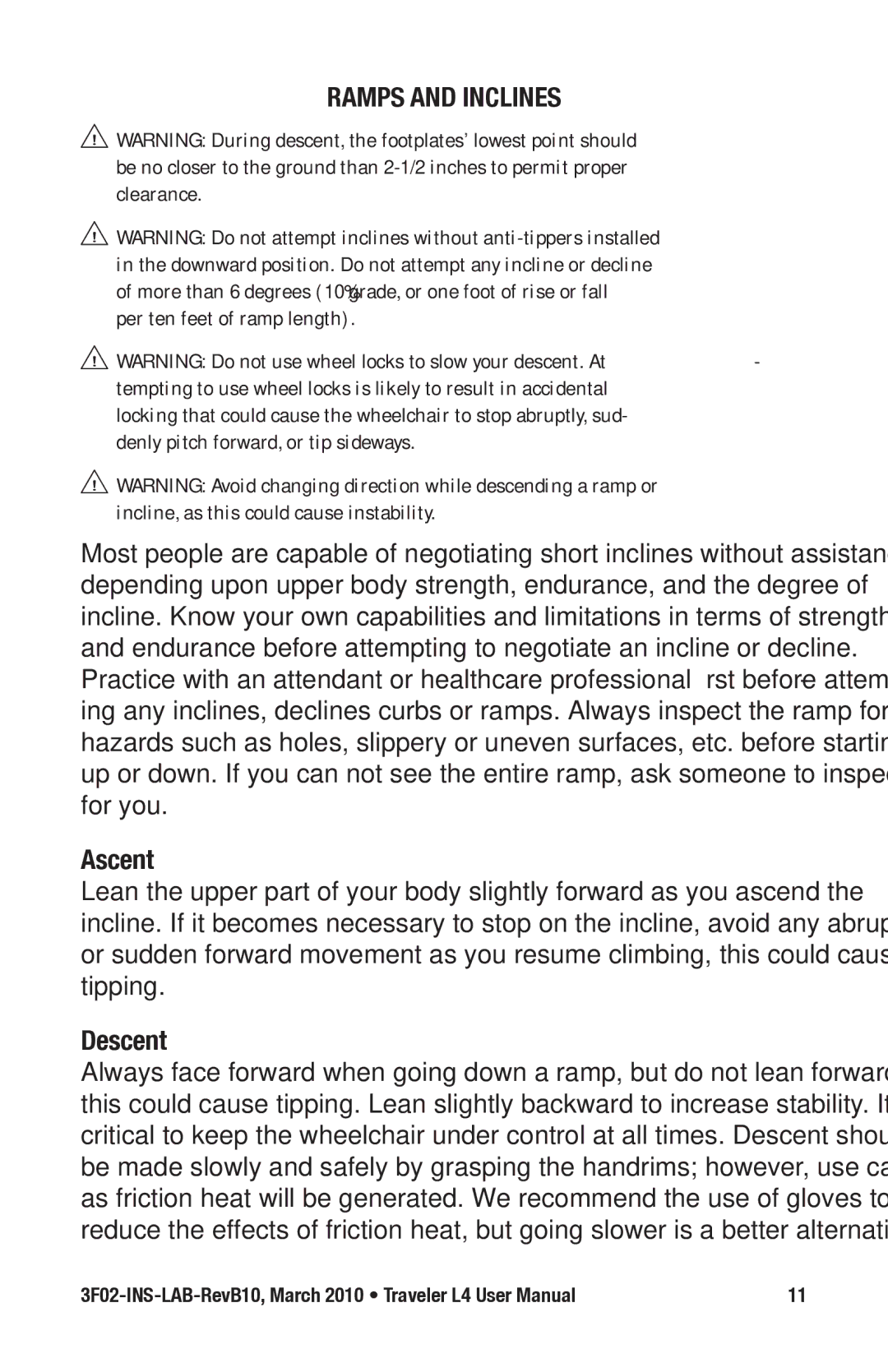 E&J 3F02-INS-LAB-REVB10 manual Ramps and Inclines, Ascent, Descent 