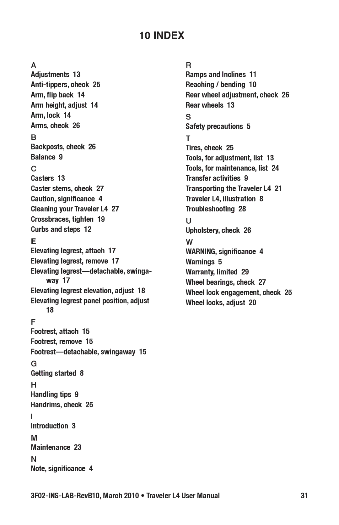 E&J 3F02-INS-LAB-REVB10 manual Index 