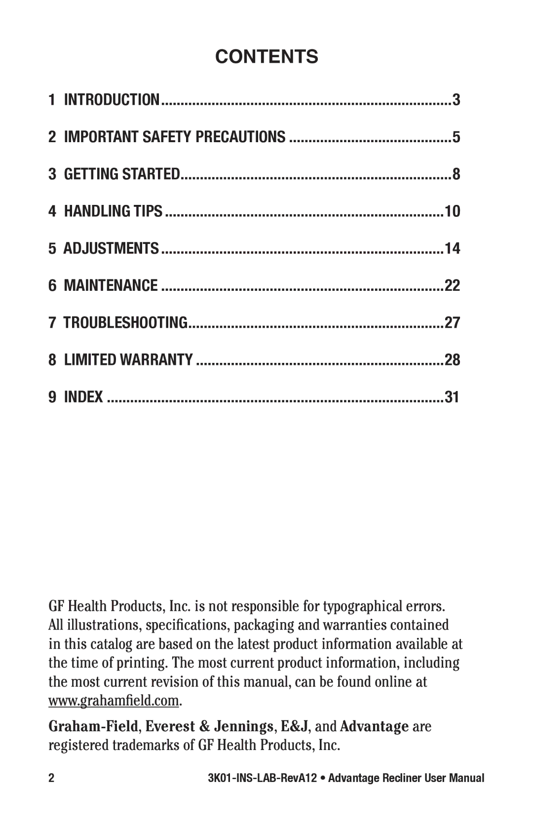 E&J 3K01-INS-LAB-RevA12 manual Contents 