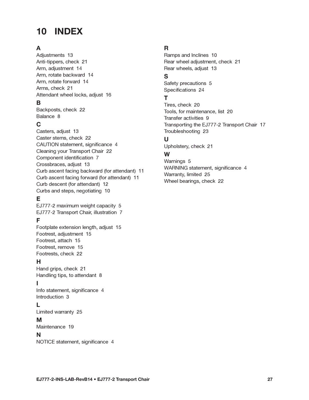 E&J EJ777-2 manual Index 