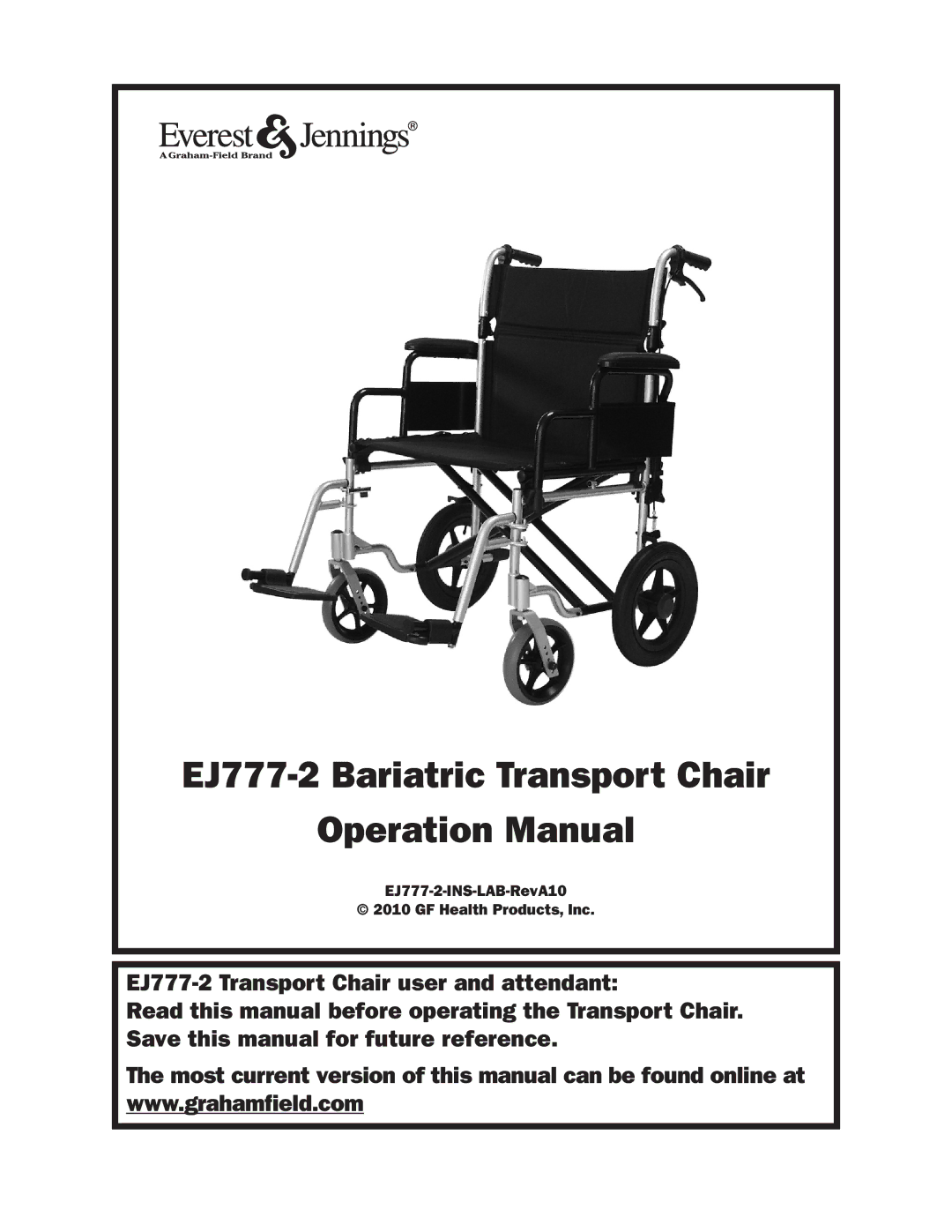 E&J manual EJ777-2 Bariatric Transport Chair 