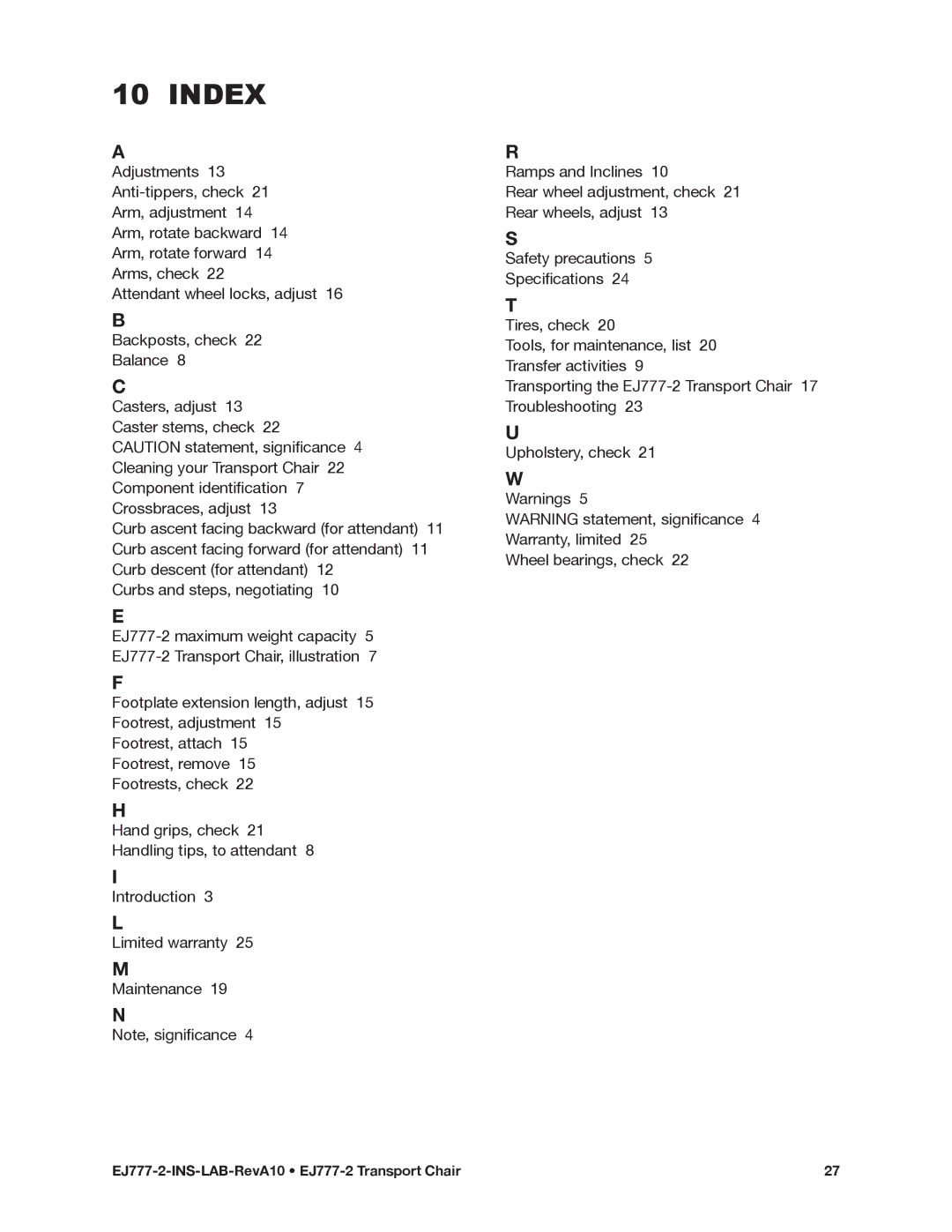 E&J EJ777-2 manual Index 