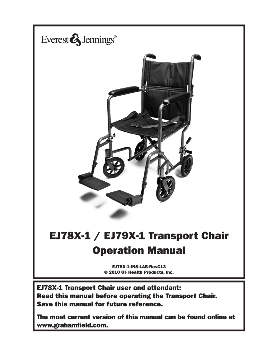 E&J manual EJ78X-1 / EJ79X-1 Transport Chair 