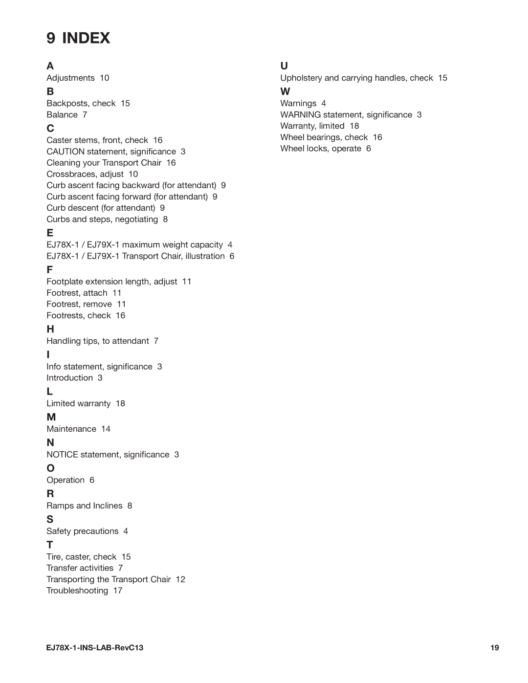 E&J EJ79X-1, EJ78X-1 manual Index 