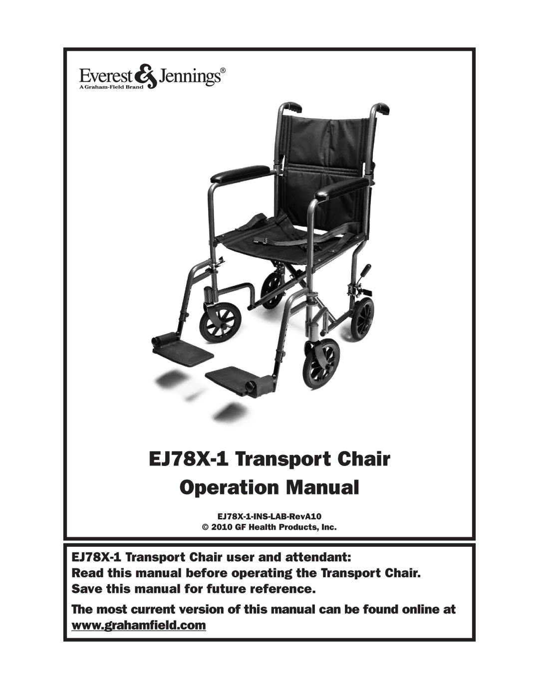 E&J manual EJ78X-1 Transport Chair 