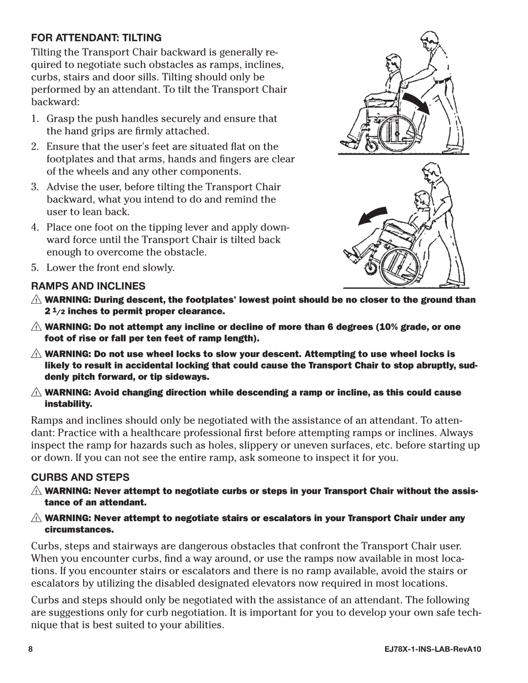 E&J EJ78X-1 manual For Attendant Tilting 