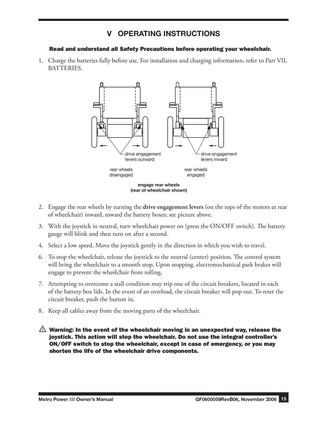 E&J GF0600059REVB06 manual Operating Instructions, Batteries 