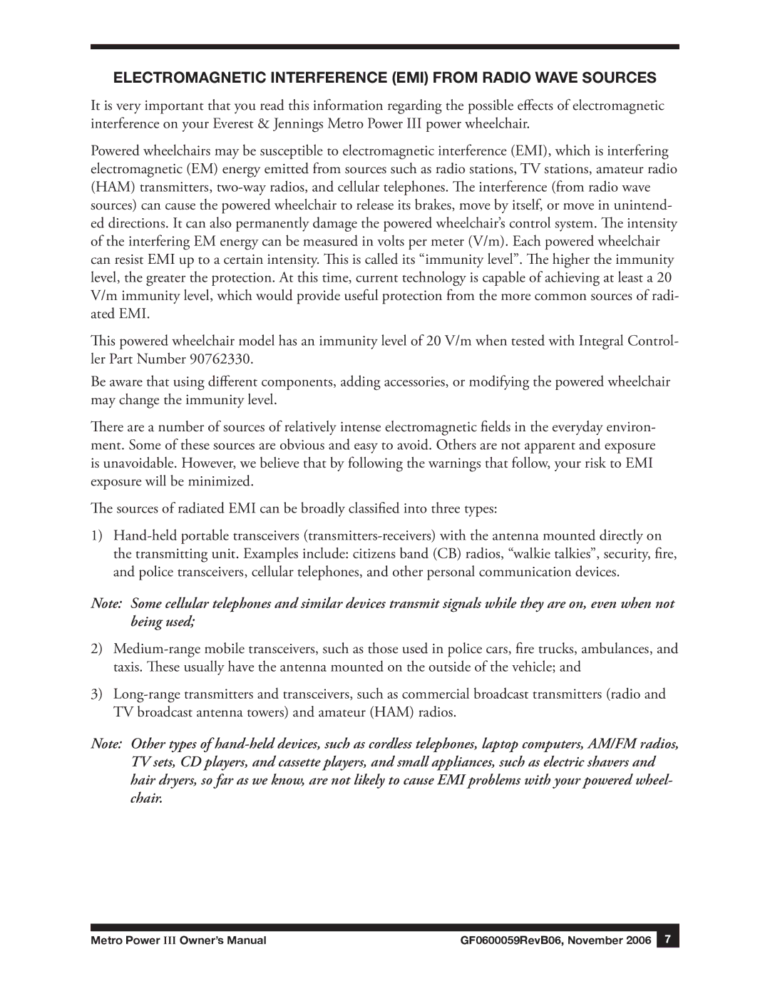 E&J GF0600059REVB06 manual Electromagnetic interference EMI from radio wave sources 