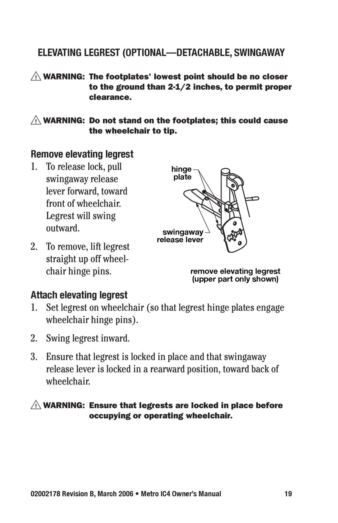 E&J IC4 manual Attach elevating legrest 