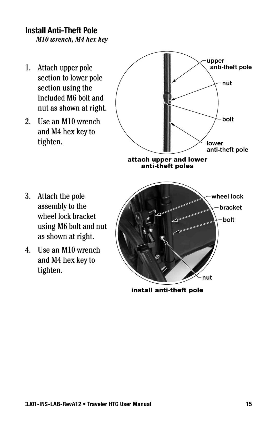 E&J Traveler HTC manual Install Anti-Theft pole 