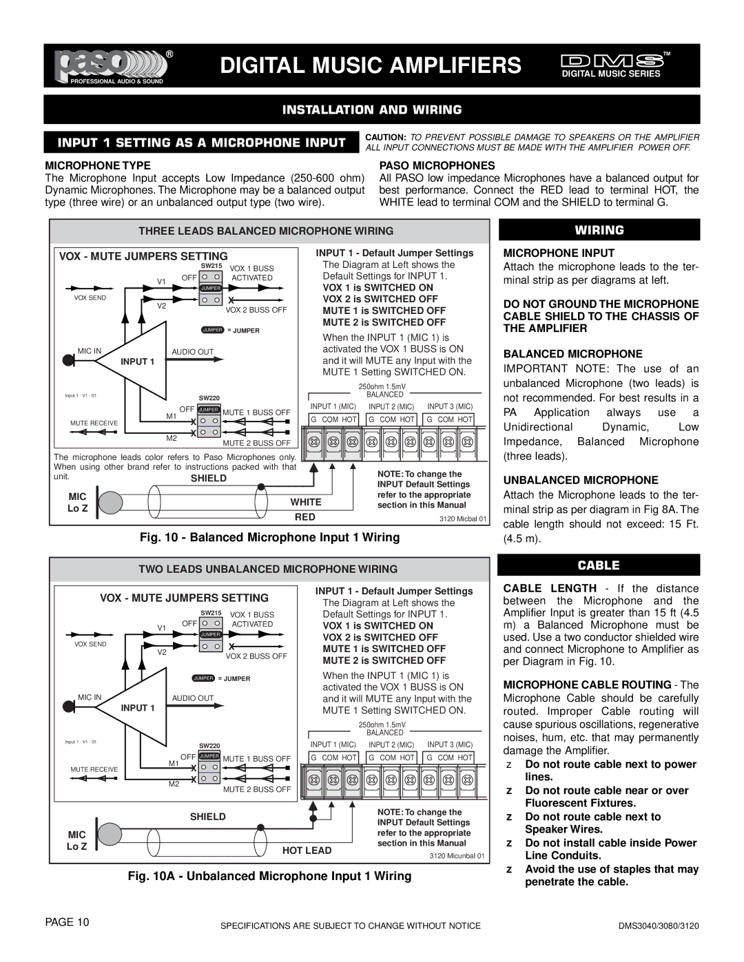 El Paso Chile Company DMS 3040-40, DMS 3120-120, DMS 3080-80, OM163 manual Cable, Three Leads Balanced Microphone Wiring 
