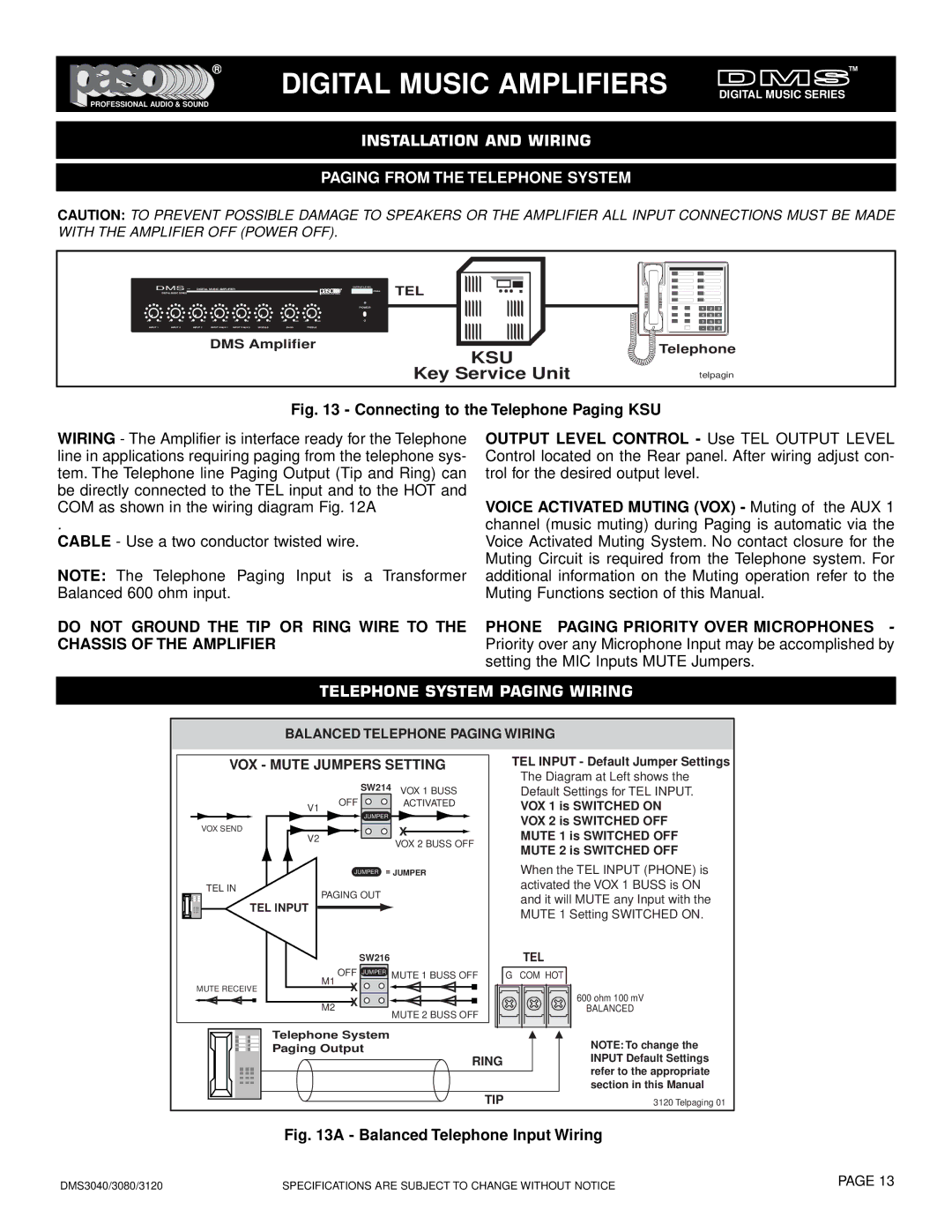 El Paso Chile Company DMS 3080-80 Installation and Wiring Paging from the Telephone System, Telephone System Paging Wiring 