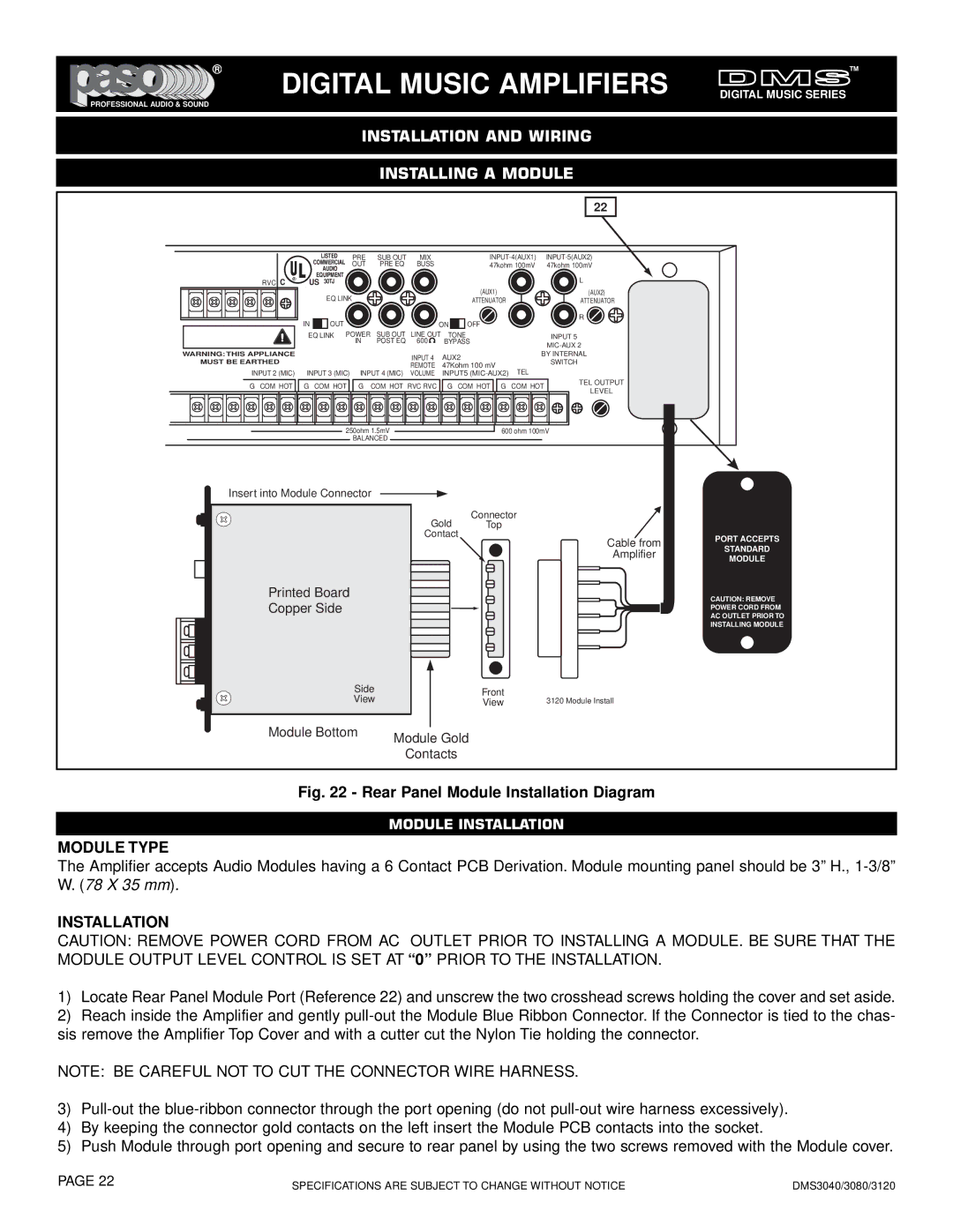 El Paso Chile Company DMS 3040-40, DMS 3120-120, DMS 3080-80, OM163 Installation and Wiring Installing a Module, Module Type 