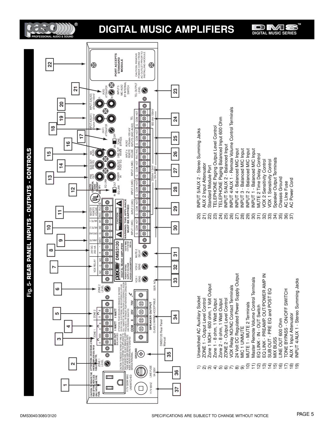 El Paso Chile Company DMS 3080-80, DMS 3120-120, DMS 3040-40, OM163 manual Speaker Output, Watt 