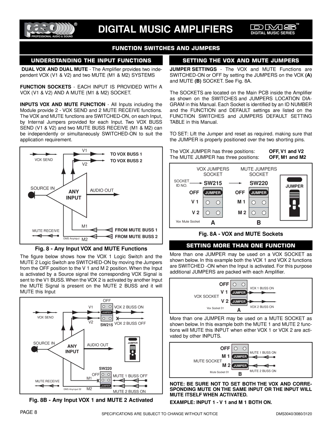 El Paso Chile Company DMS 3120-120 manual Setting More than ONE Function, Any, Off, Example Input 1 V 1 and M 1 Both on 