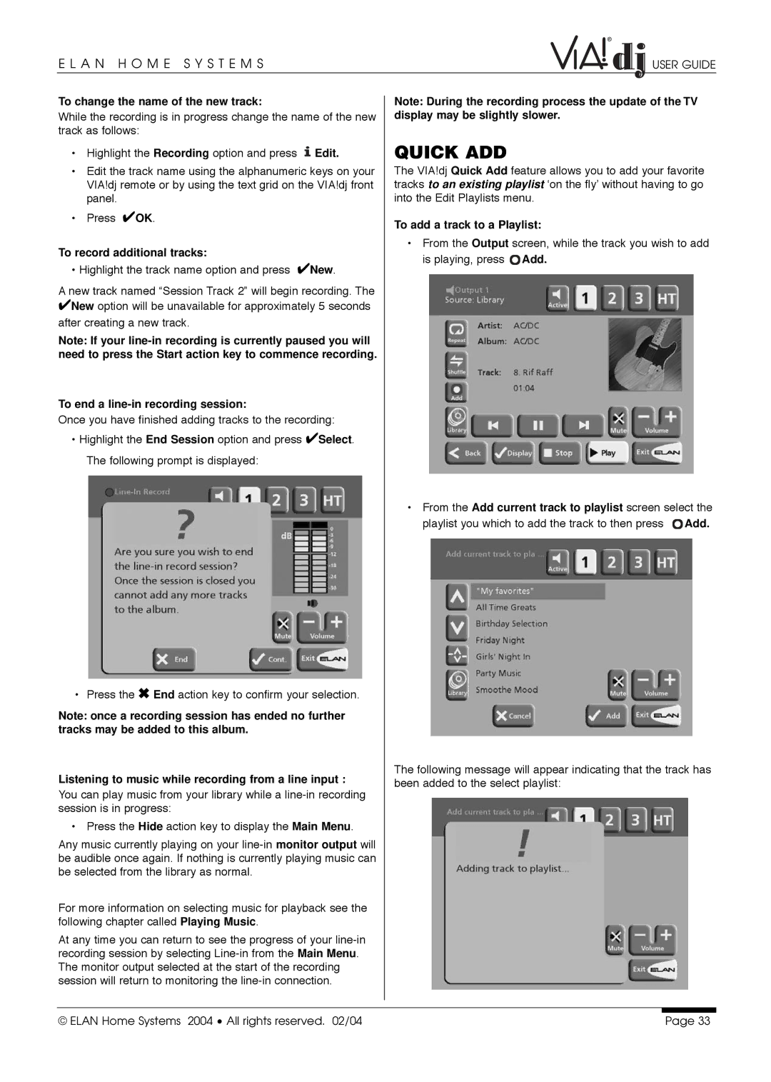 ELAN Home Systems Digital Music Server manual Quick ADD 