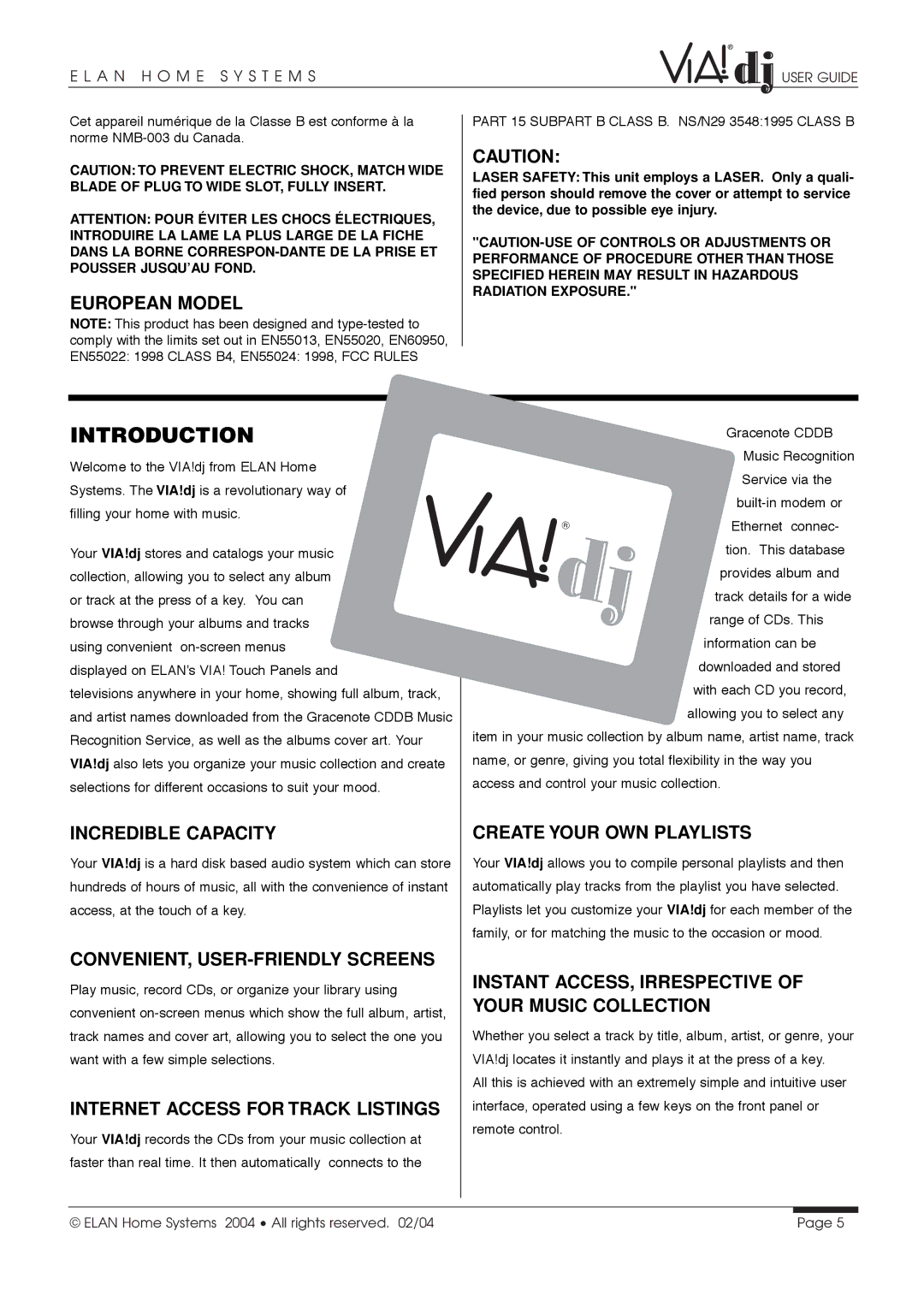 ELAN Home Systems Digital Music Server manual Introduction 