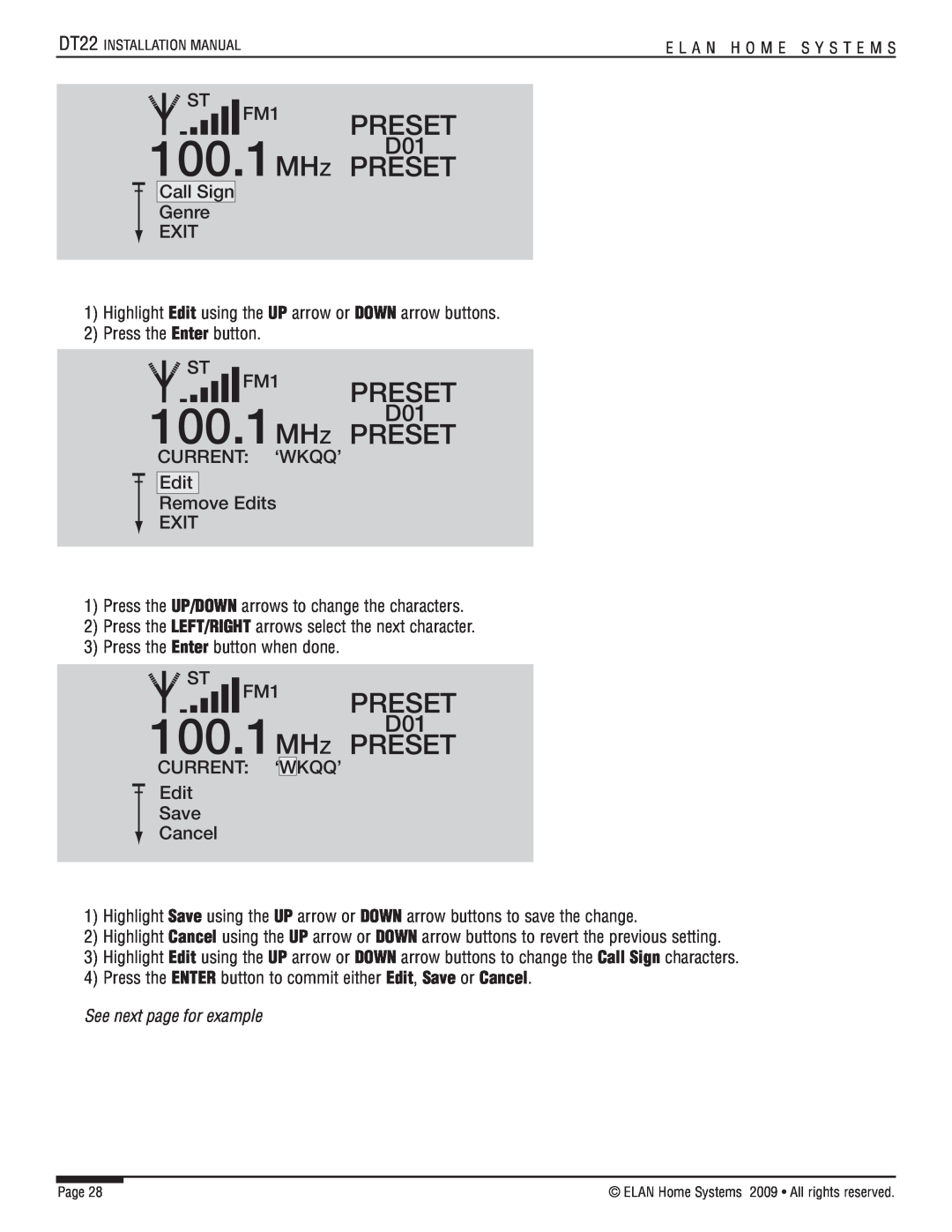 ELAN Home Systems DT22 manual 100.1MHZ PRESET, Preset 