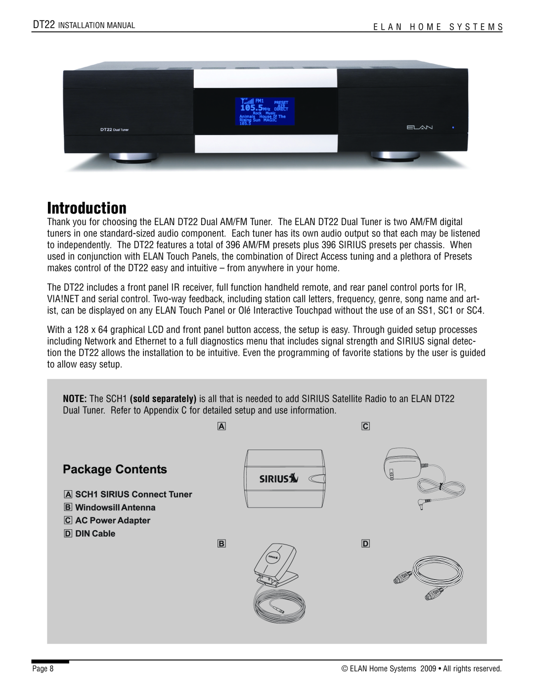 ELAN Home Systems DT22 manual Introduction 