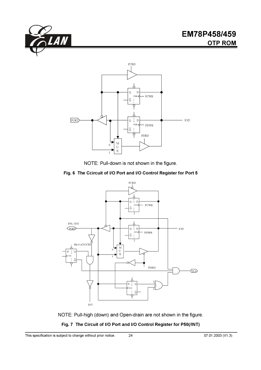 ELAN Home Systems EM78P459AK, EM78P459AM, EM78P458AM, EM78P458AP manual Ccircuit of I/O Port and I/O Control Register for Port 