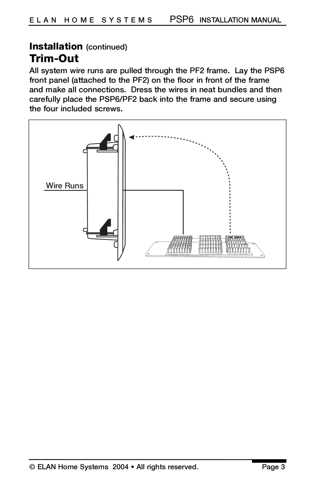 ELAN Home Systems PSP6 installation manual Trim-Out, Wire Runs 